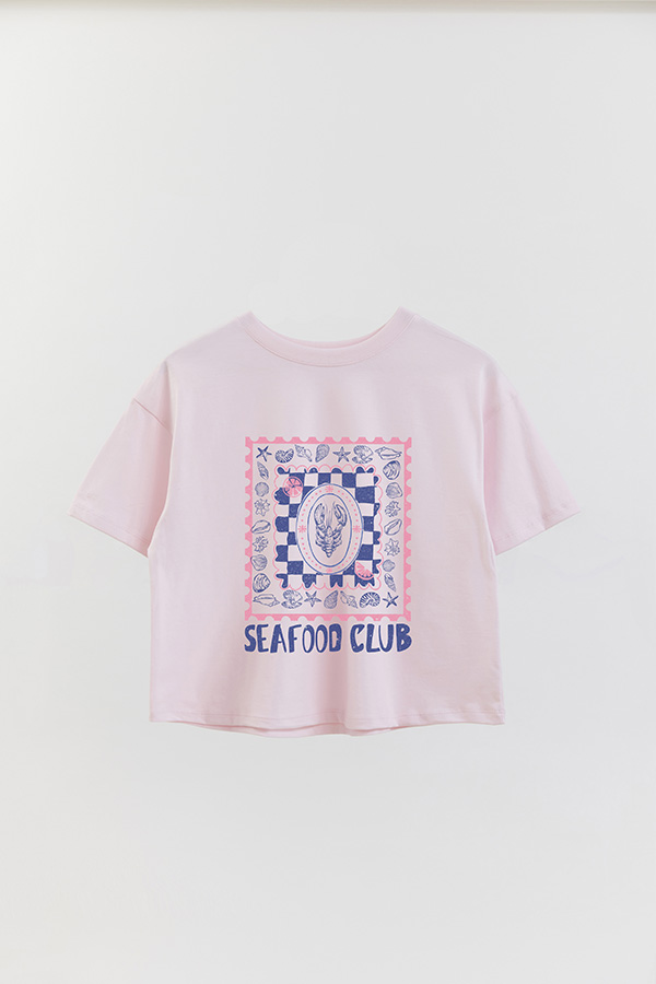 REMERA CROP ESTAMPADA SEAFOOD CLUB