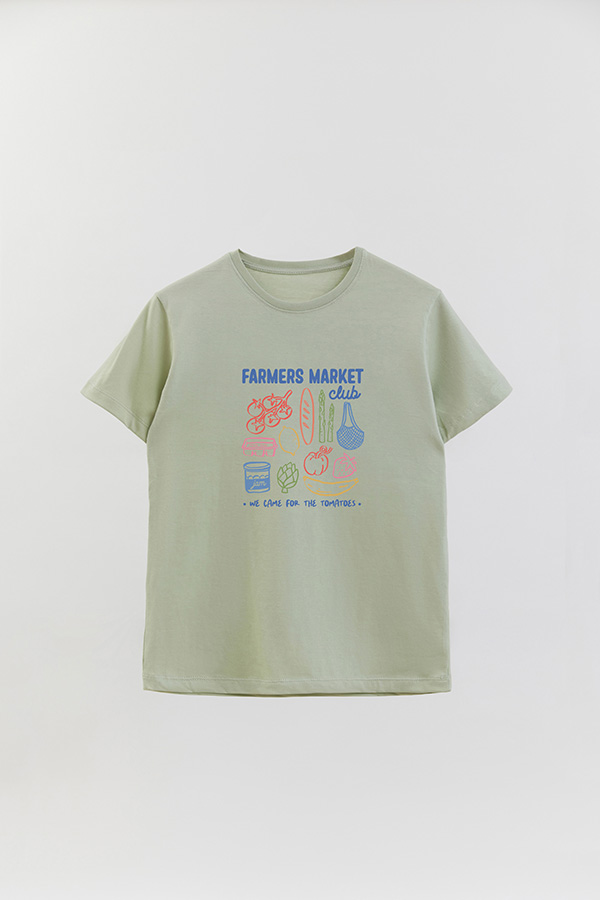 REMERA BASICA ESTAMPADA HD WE CAME FOR THE TOMATOES