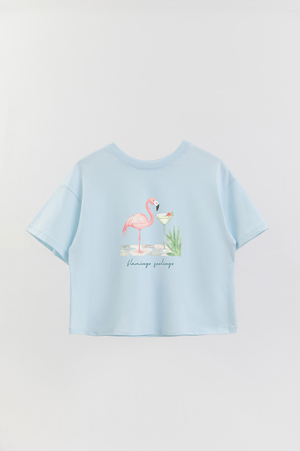 REMERA CROP ESTAMPADA COASTAL FLAMINGO FEELINGS