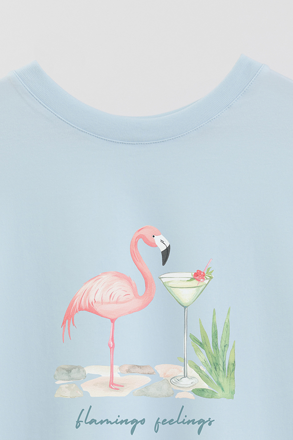 REMERA CROP ESTAMPADA COASTAL FLAMINGO FEELINGS