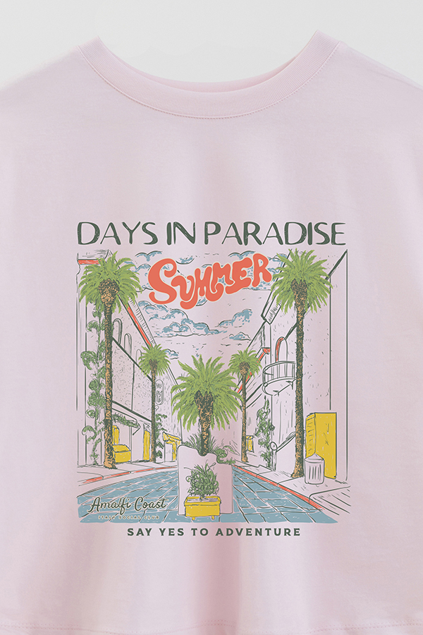 REMERA CROP ESTAMPADA DAYS IN PARADISE