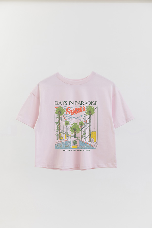 REMERA CROP ESTAMPADA DAYS IN PARADISE