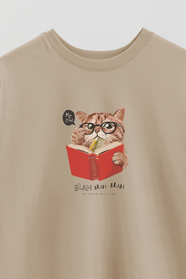 REMERA OVER ESTAMPADA CAT BLAH BLAH