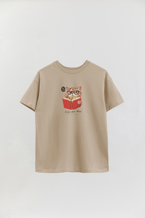 REMERA OVER ESTAMPADA CAT BLAH BLAH