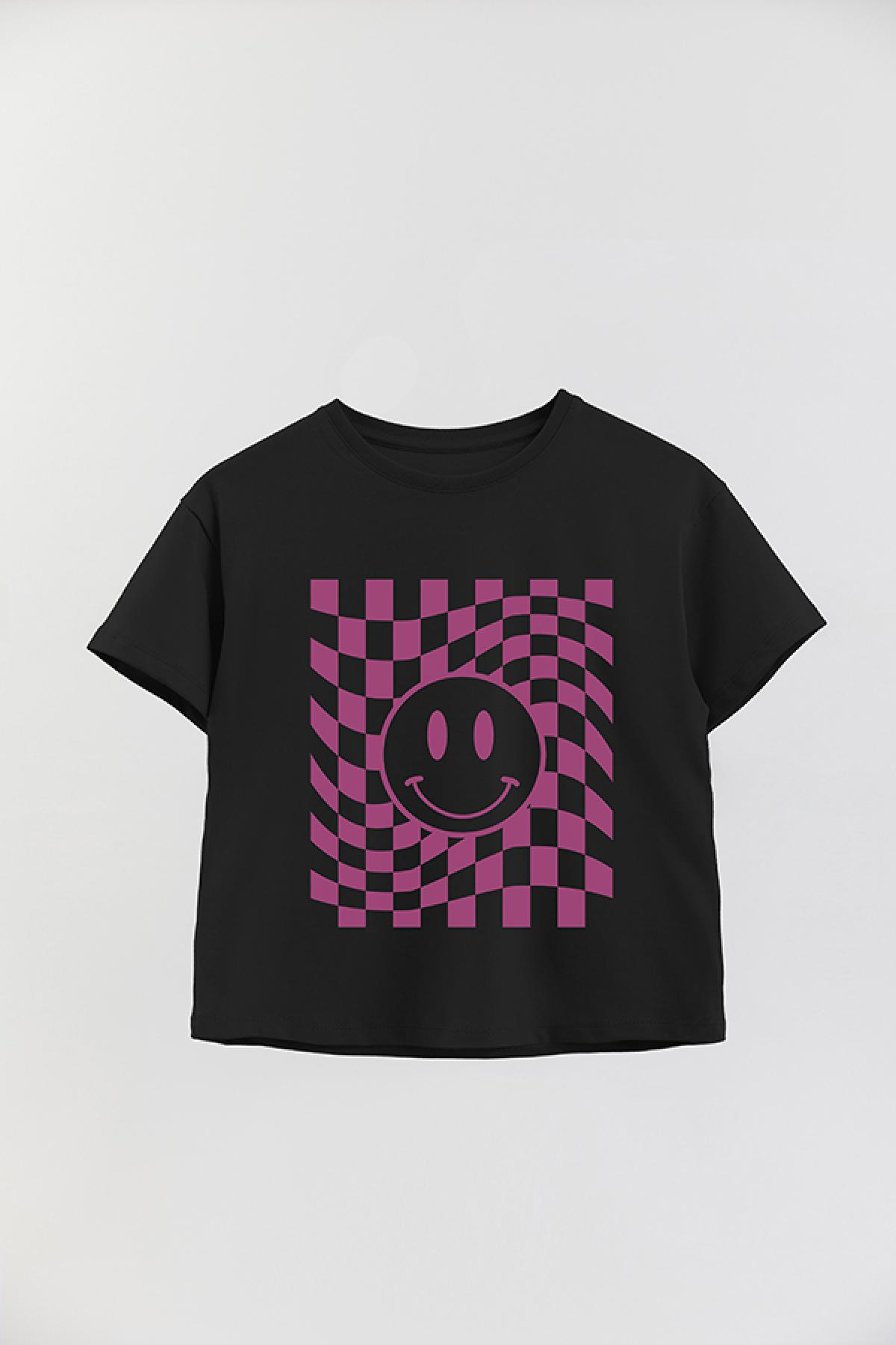REMERA GIRL OVER RT SMILEY CHECKERED