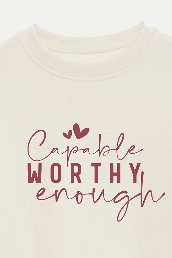 BUZO CROP FRISA ESTAMPADO MINIMAL LOVE CAPABLE WORTHY ENOUGH