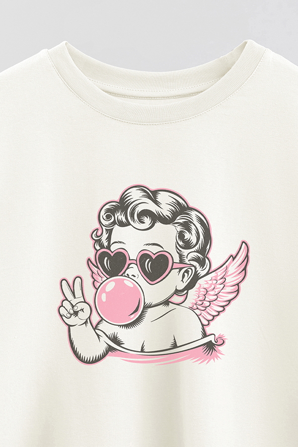 REMERA CROP ESTAMPADA FABULOUS VALENTINE CUPID BUBBLE