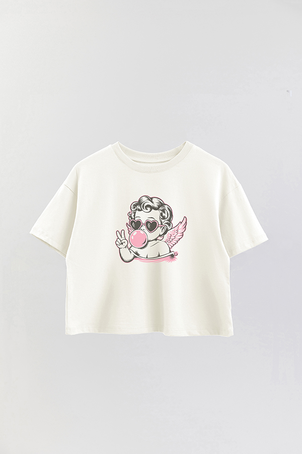 REMERA CROP ESTAMPADA FABULOUS VALENTINE CUPID BUBBLE