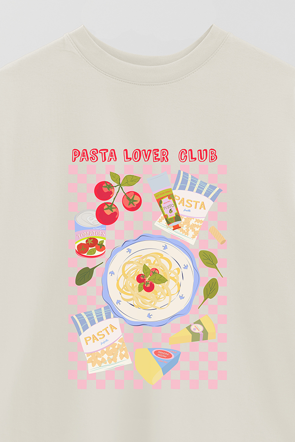 REMERA OVER ESTAMPADA PASTA LOVER CLUB