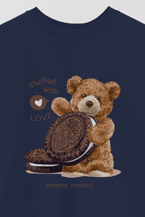 REMERA OVER ESTAMPADA UNISEX TEDDY CREAMY CENTER