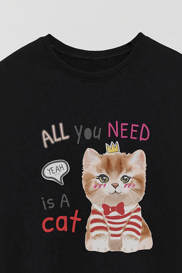 BUZO CREWNECK RUSTICO KITTY DREAMS ALL YOU NEED IS A CAT