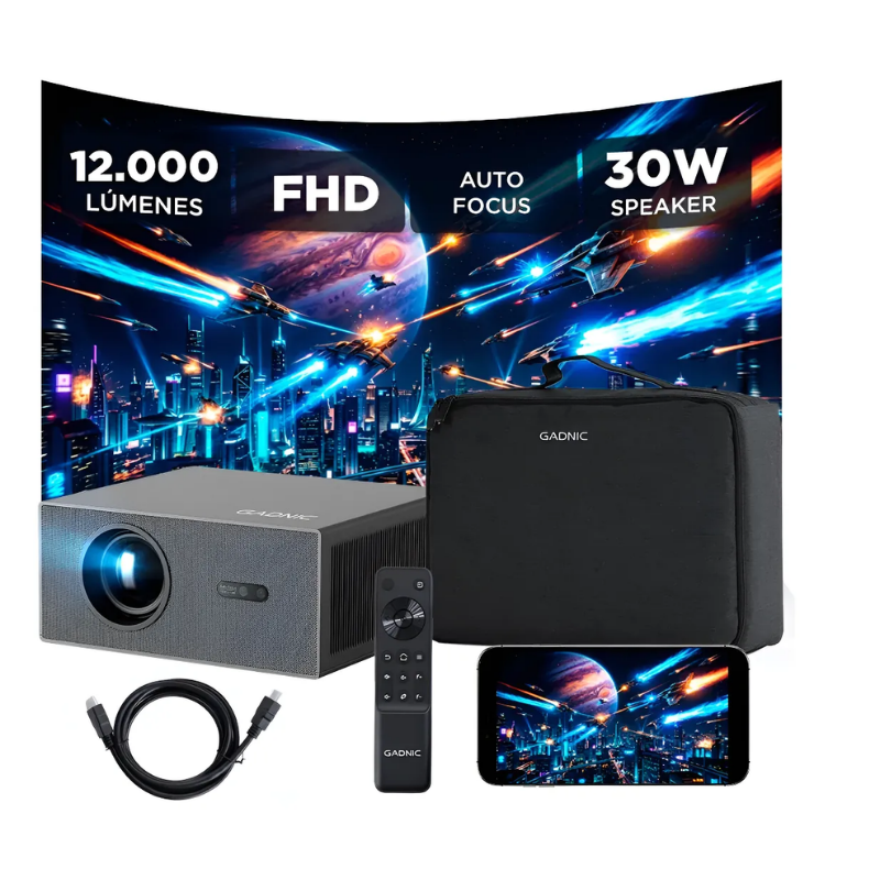 PROYECTOR GADNIC PROJ090W C45 12.000LM FHD ANDROID TV WIFI AUTOFOCUS AUTOKEYSTONE