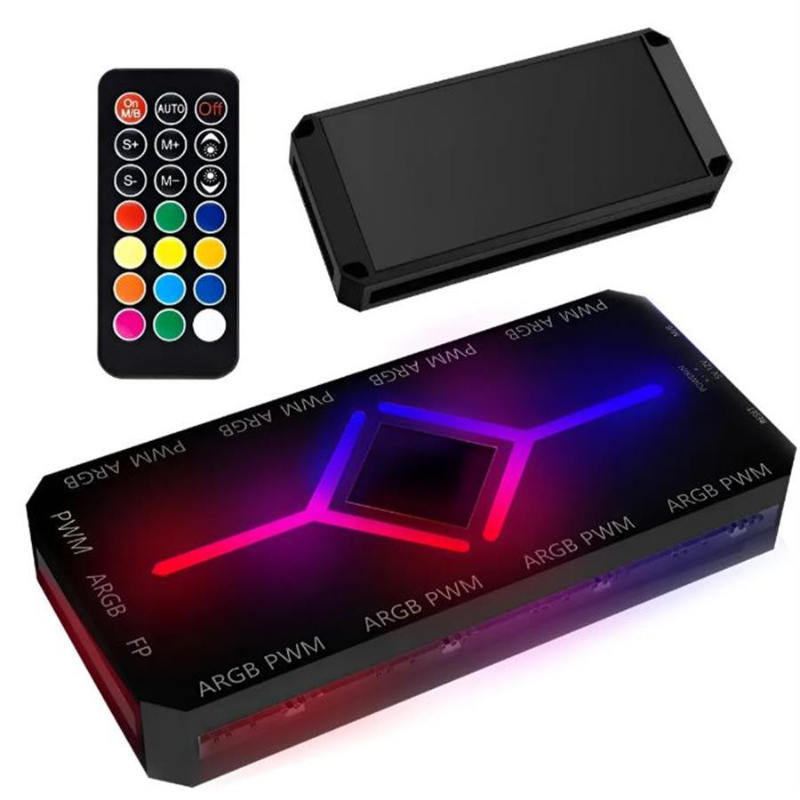 CONTROLADOR FALCOM 9 PUERTOS ARGB-PWM C/CONTROL REMOTO GX-4 ARGB (CONTROLA VELOCIDAD Y LUCES)