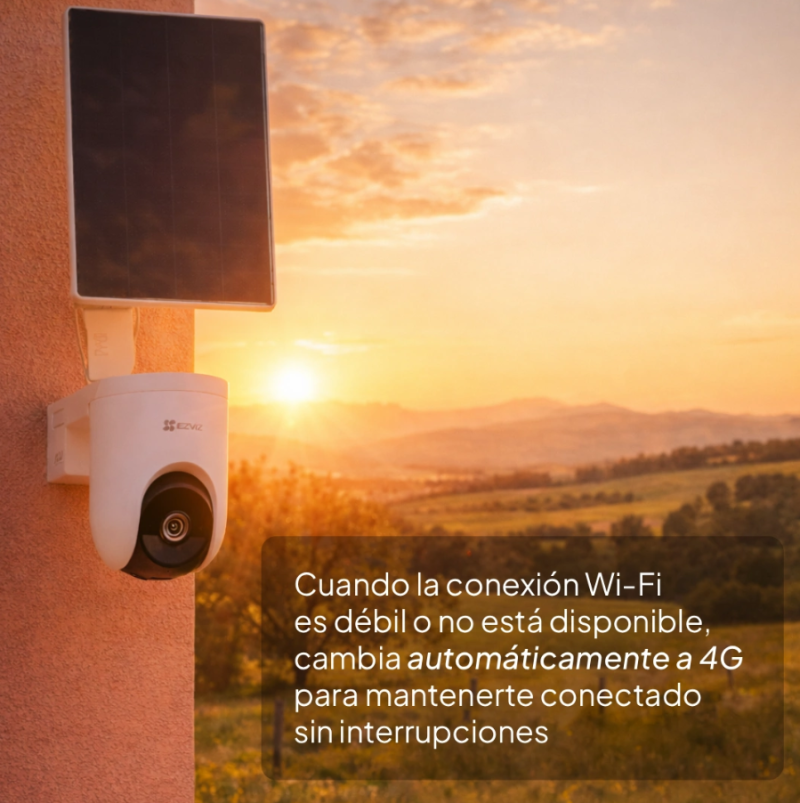 CS CAMARA IP WIFI HB8 DOMO PT 4MPX C/BATERIA Y PANEL SOLAR IP67 IR15MT EZVIZ / TECNOLOGIA IA DETECCION DE PERSONAS / 10400MAH 5V 2A