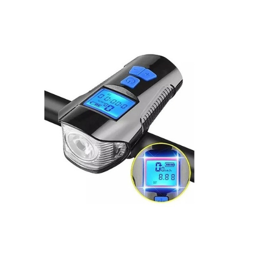 LUZ PARA BICICLETA CON BOCINA Y MEDIDOR DE VELOCIDAD-  RECARGABLE FY-317