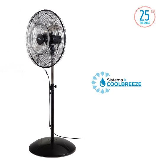 VENTILADOR DE PIE 25`` VP25MCB COOLBREEZE BRISA DE AGUA OPCIONAL  PARRILLA METALICA NEGRA ASPAS METAL ASCILANTE + RECLINABLE+ VP25MCB S/N