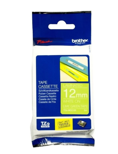 CINTA ROTULADORA BROTHER TZE-MQG35 12MM BLANCO/VERDE