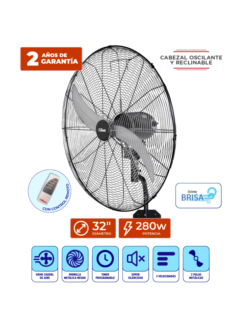 VENTILADOR DE PARED 32" 280W VWIT32 CONTROL REMOTO/TIMER 7HS S/N
