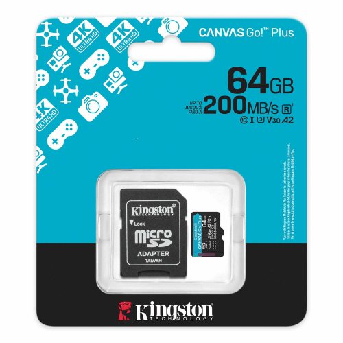 MEM MICRO SDXC 64GB V30 U3 A2 CANVAS GO PLUS KINGSTON SDCG4 (TURQUESA)