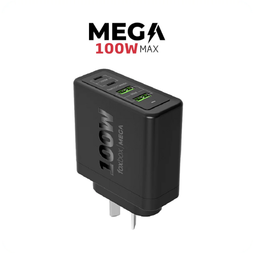CARGADOR FOXBOX MEGA 100W + CABLE TYPE CPD20W QC 3.0 GAN PPS - 4 PUERTOS DE CARGA + CABLE ROUND TYPE C  (5928) - BLANCO - NEGRO