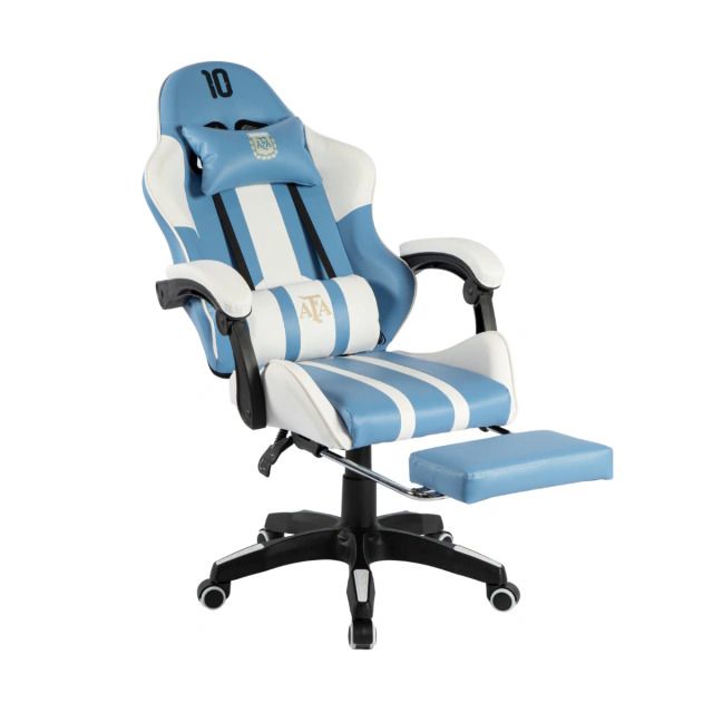 SILLA GAMER SIN ARMADO ALIVER AFA CELESTE Y BLANCO CON MASAJEADOR Y APOYA PIES MODELO 10 AL-GC9007