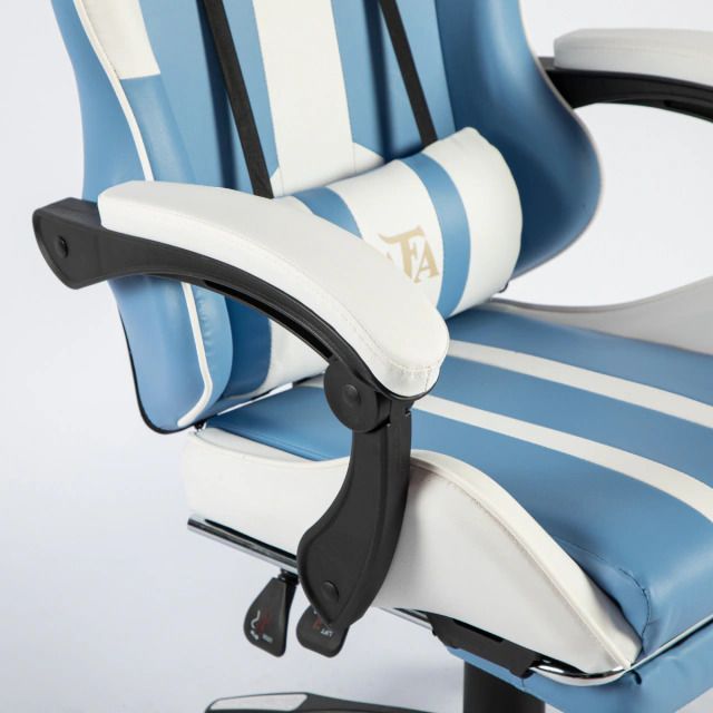 SILLA GAMER SIN ARMADO ALIVER AFA CELESTE Y BLANCO CON MASAJEADOR Y APOYA PIES MODELO 10 AL-GC9007