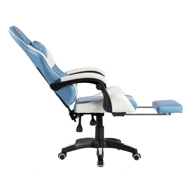 SILLA GAMER SIN ARMADO ALIVER AFA CELESTE Y BLANCO CON MASAJEADOR Y APOYA PIES MODELO 10 AL-GC9007