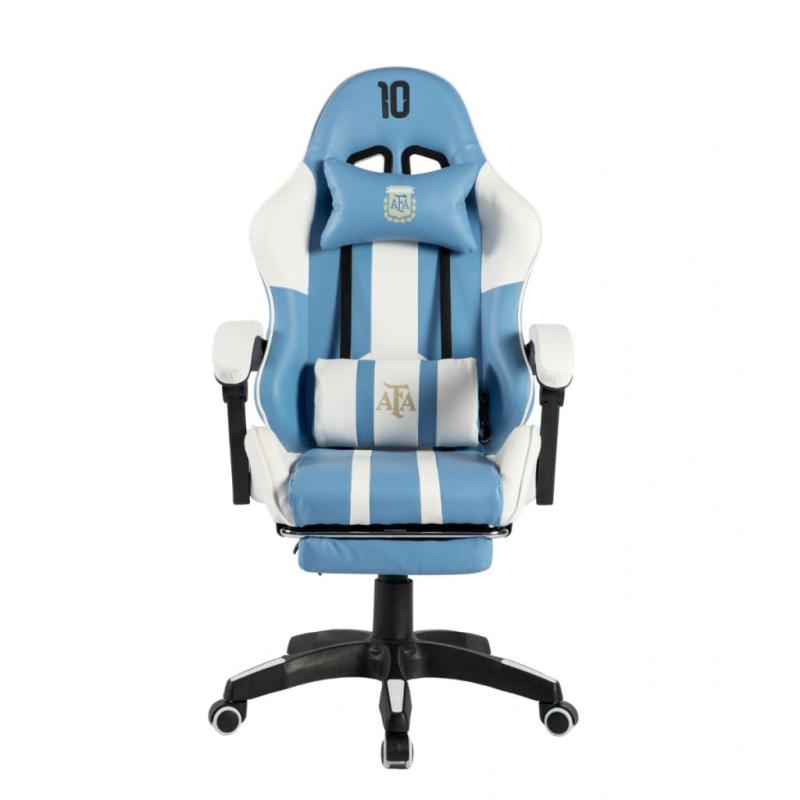 SILLA GAMER SIN ARMADO ALIVER AFA CELESTE Y BLANCO CON MASAJEADOR Y APOYA PIES MODELO 10 AL-GC9007