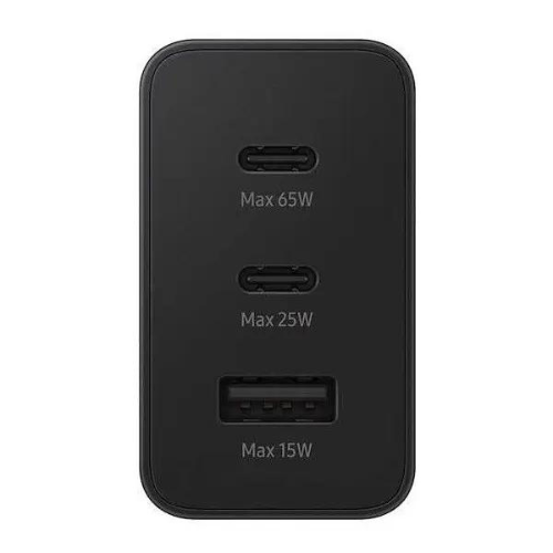 CARGADOR SAMSUNG TRIO 65W  TIPO C + TIPO A SIN CABLE EP-T6530NBSGAR NEGRO