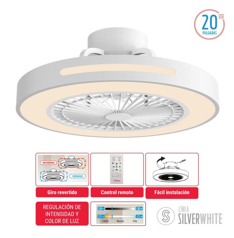 VENTILADOR DE TECHO CON LUMINARIA LED 3 TONOS 35W , MOTOR 55W 6 VELOCIDADES , CONTROL REMOTO VTHBOX20 S/N