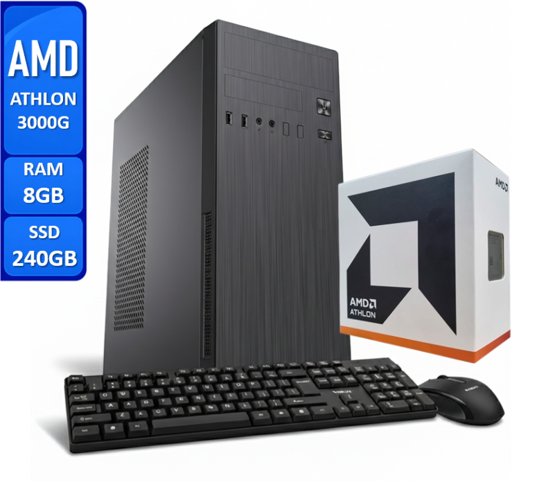 PC AMD ATHLON 3000G/ WIN11 PRO (DSP) / 8GB/ SSD 240GB/ GAB KIT TEC+MOU