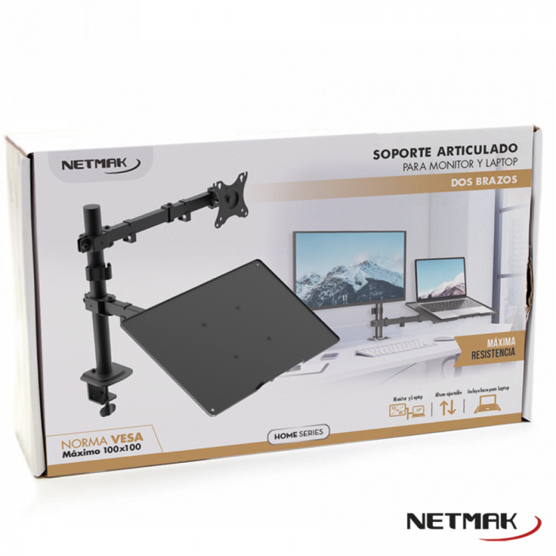 SOPORTE MONITOR Y NOTEBOOK CON  BRAZO ARTICULADO NETMAK NM-ST26