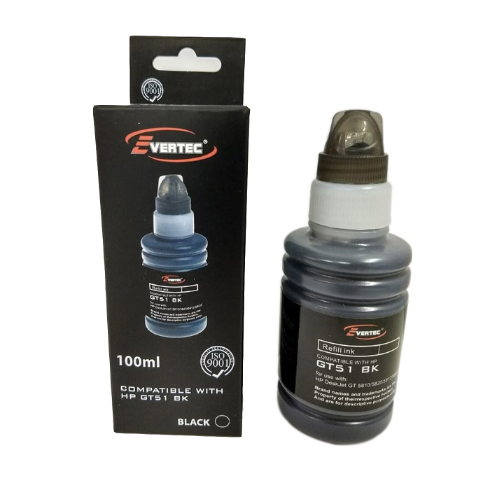 EVERTEC TINTA HP GT51/GT53 100ML NEGRO HP5820