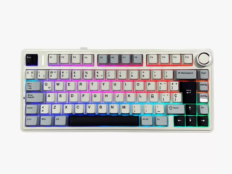 TECLADO USB TIPO C/ INALAMBRICO 2.4 GHZ/BT GAMER MECANICO AULA F75 BLANCO Y AZUL PURPURA 75% RGB