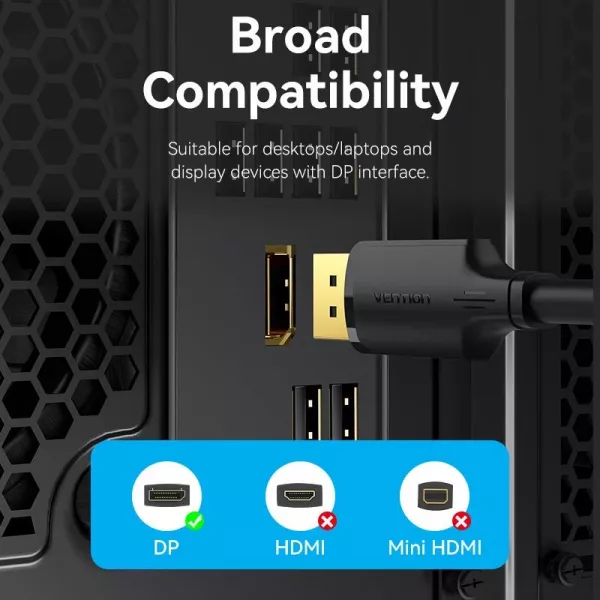 CABLE DISPLAYPORT M-M 1MT VENTION 4K 60HZ G-SYNC FREESYNC VN-HAKBF