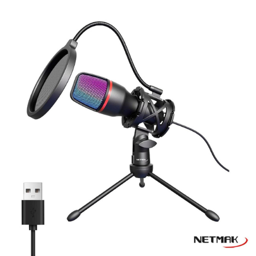 MICROFONO USB NETMAK RGB CON TRIPODE NM-MS786