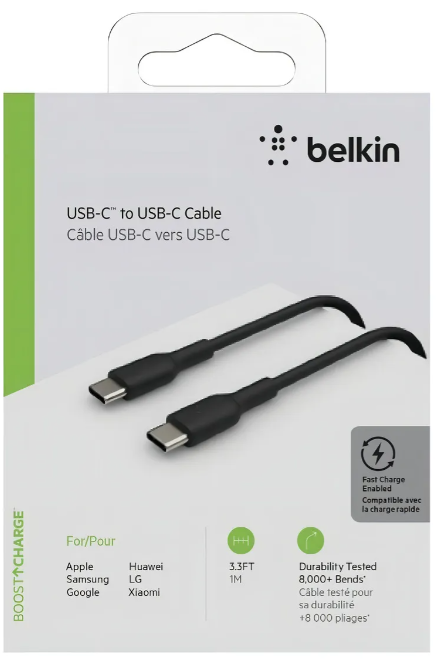 CABLE TIPO C A TIPO C BELKIN BOOST CHARGE 1MT 60W NEGRO