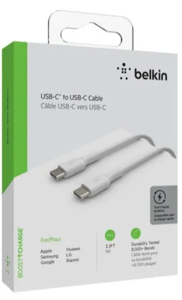 CABLE TIPO C A TIPO C BELKIN BOOST CHARGE 1MT 60W BLANCO