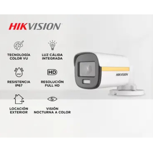 CS CAMARA BULLET COLOR VU DS-2CE10DF3T-PFS 1080P 2MPX CON AUDIO COAXIAL 2,8MM WDR REAL 130DB IP67 0.0005LUX MICVPLASTICA HIKVISION S/N