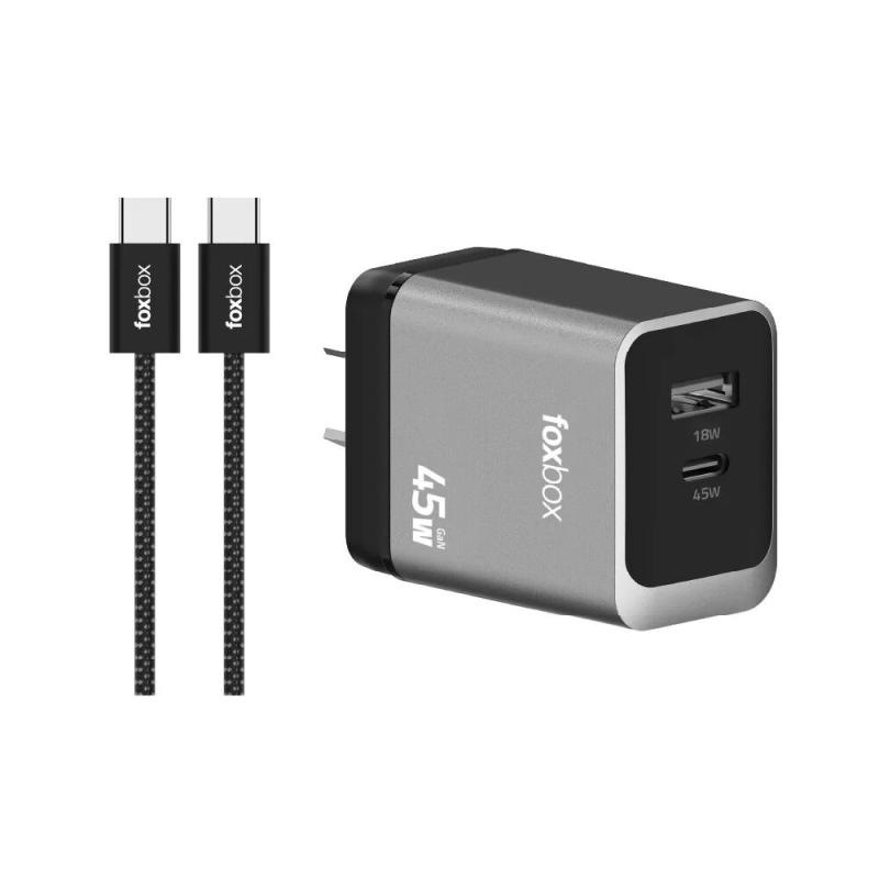 CARGADOR FOXBOX MEGA 3 45W PD+QC 3.0 + CABLE TYPE C (9020)