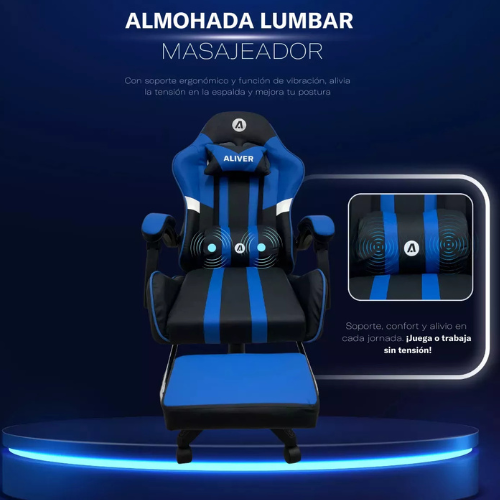 SILLA GAMER SIN ARMADO ALIVER RAPTOR AI +MASAJEADOR+APOYA PIES- AZUL AL-GC9910