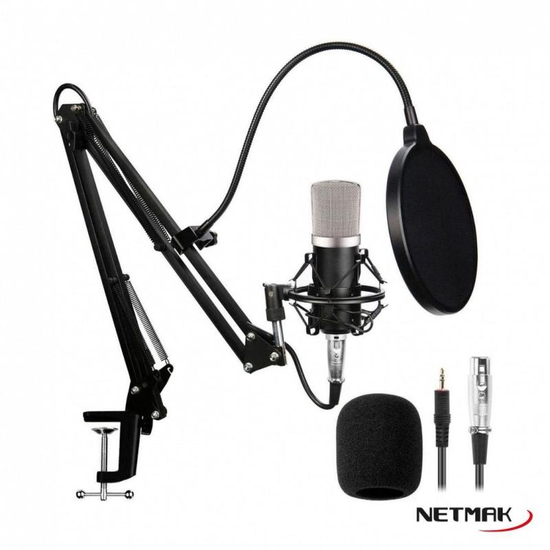 MICROFONO XLR A MINI-PLUG NETMAK CON BRAZO METALICO Y SOPORTE ANTIVIBRACION NM-MS790
