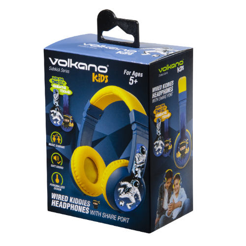 AURICULAR VOLKANO KIDS 1,2MTS CABLE PLUG 3.5 MM  VB-2015-YLBL  AZUL