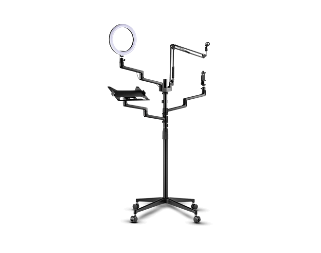 SOPORTE PARA STREAMING CON PIE Y RUEDAS CON ARO DE LUZ Y SOPORTE NOTEBOOK REDRAGON STELLAR SDST11-2