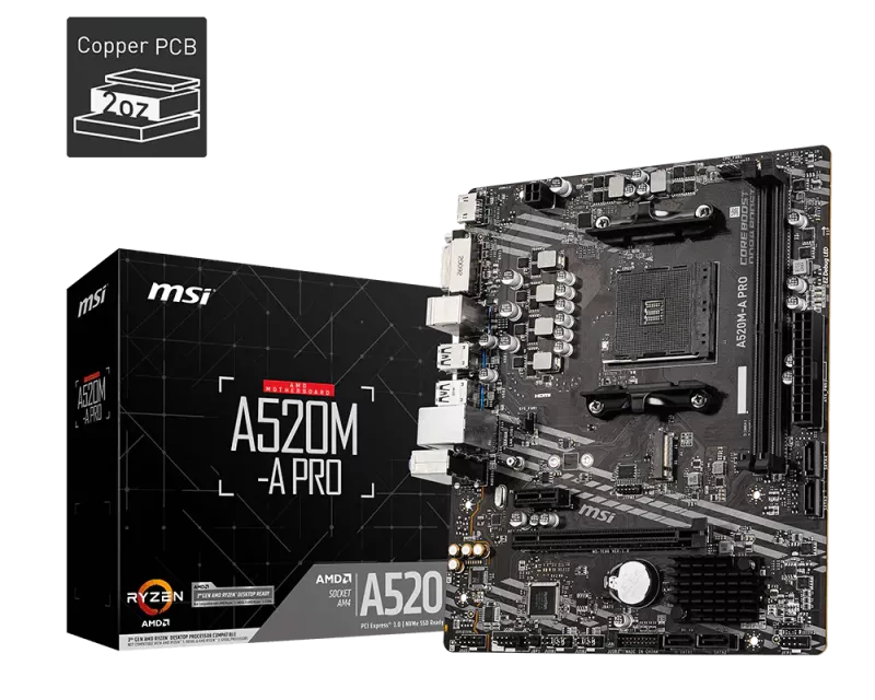 MB A520M-A PRO MSI AM4 DVI-I/HDMI M.2 M-ATX (DDR4 2 DIMM) (PCI-E 1 1X /1 16X)