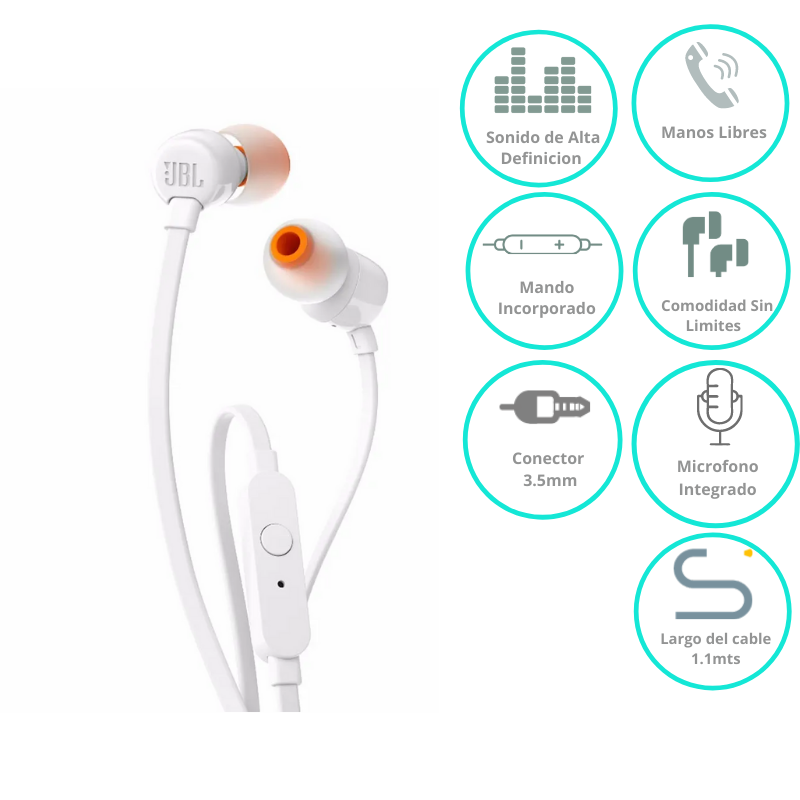 AURICULAR JBL T110 BLANCO C/MIC