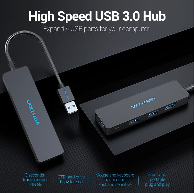HUB USB 3.0 4P VENTION J43-B015 CH-VN-CHKBB