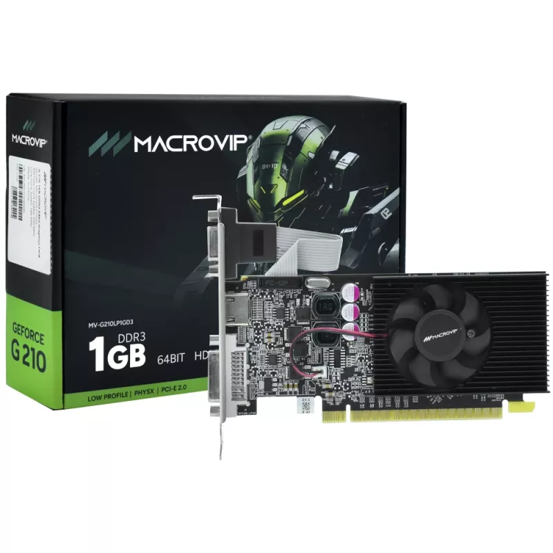 VGA PCI-E 1GB MACROVIP G210 GEFORCE DDR3 HDMI-DVI/VGA LOW PROFILE