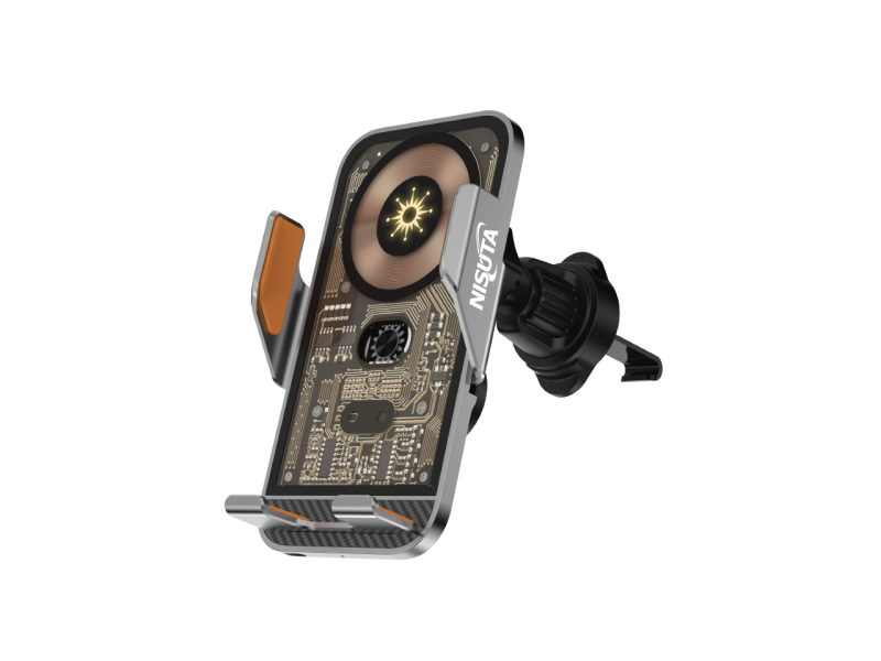 SOPORTE CELULAR P/AUTO CON CIERRE ELECTRICO Y CARGA INALAMBRICA 15W NSSOCEWI