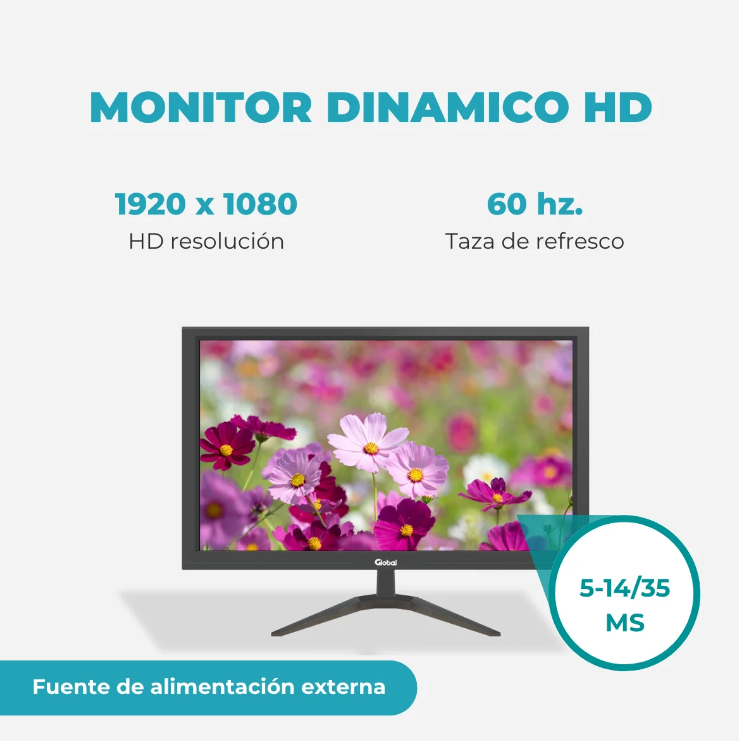 MONITOR LED 23.6" GLOBAL FHD VGA HDMI + INCLUYE CABLE HDMI